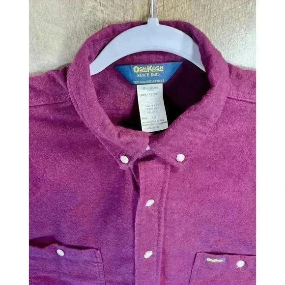 Vintage Shirt Shacket Osh Kosh Mens Large Chamois Flannel Button Burgundy 90s - Picture 3 of 7